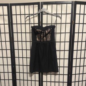 Rebecca Taylor Black Strapless Dress with Lace Detail